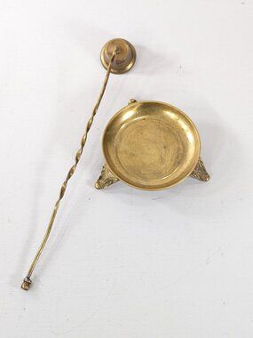 Vintage Brass candle holder / tealight base and brass candle snuffer